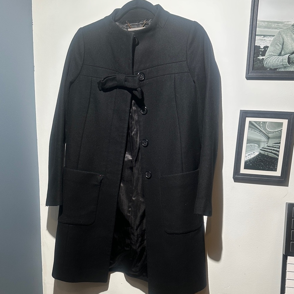 J. Crew Black Bow-Front Wool Trench Coat